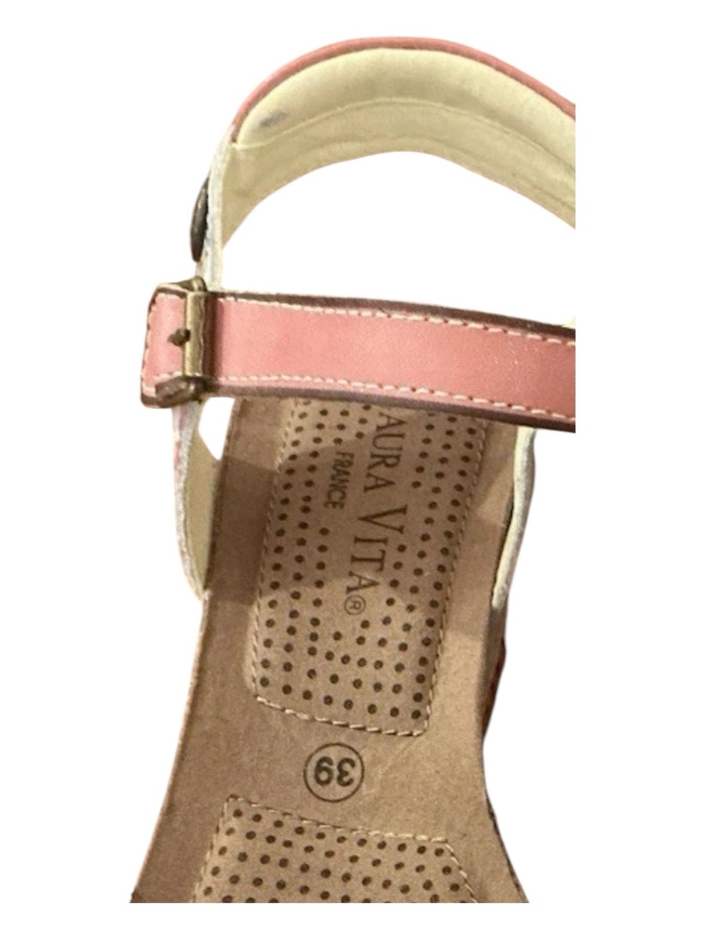 New Laura Vita France Floral Brown Pink Ankle-Strap Wedge Sandals Sz 39 - Picture 7 of 8